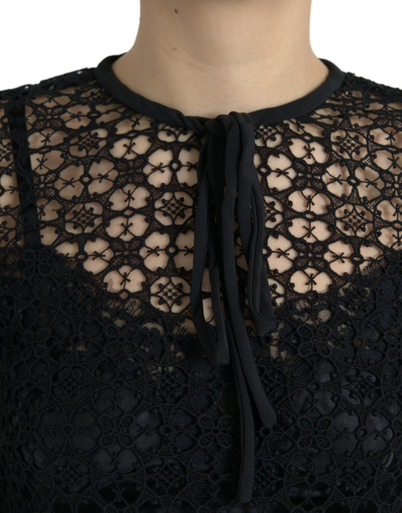 Blouse Dolce & Gabbana noire à manches courtes en dentelle florale