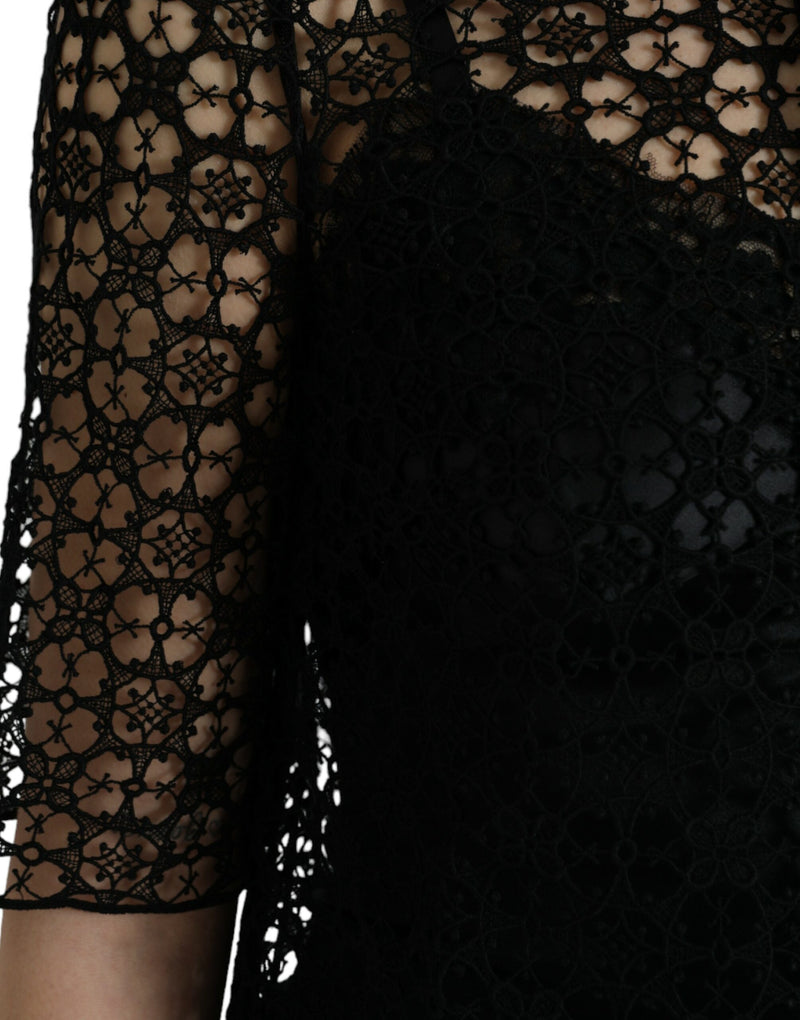 Blouse Dolce & Gabbana noire à manches courtes en dentelle florale
