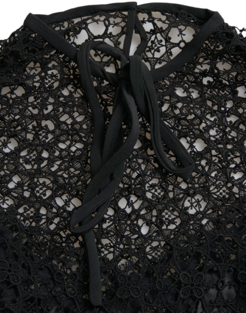 Blouse Dolce & Gabbana noire à manches courtes en dentelle florale