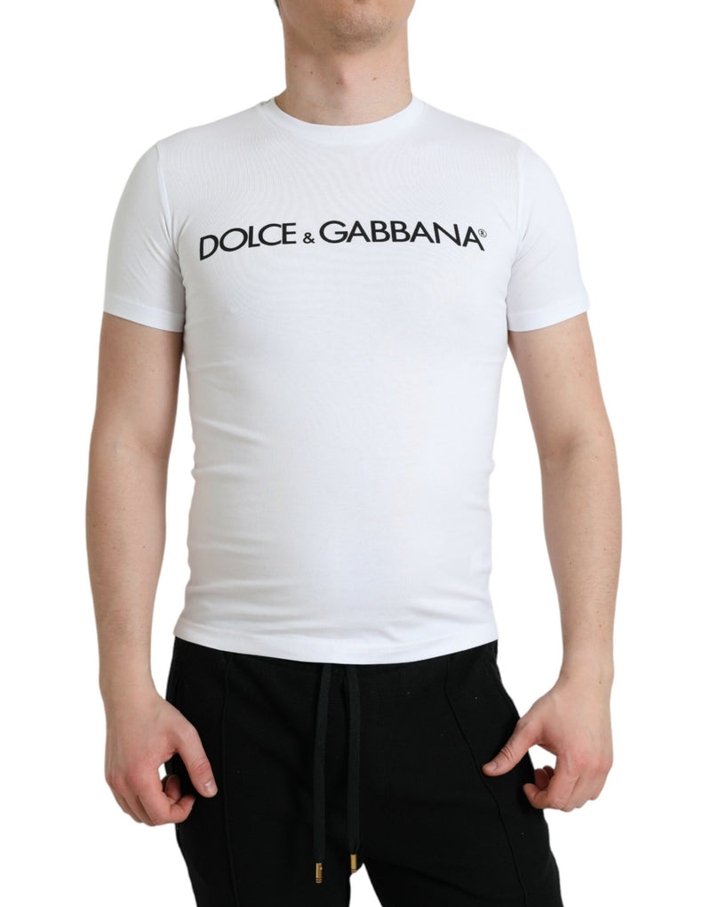 T-shirt Dolce & Gabbana blanc en coton à col rond avec logo imprimé