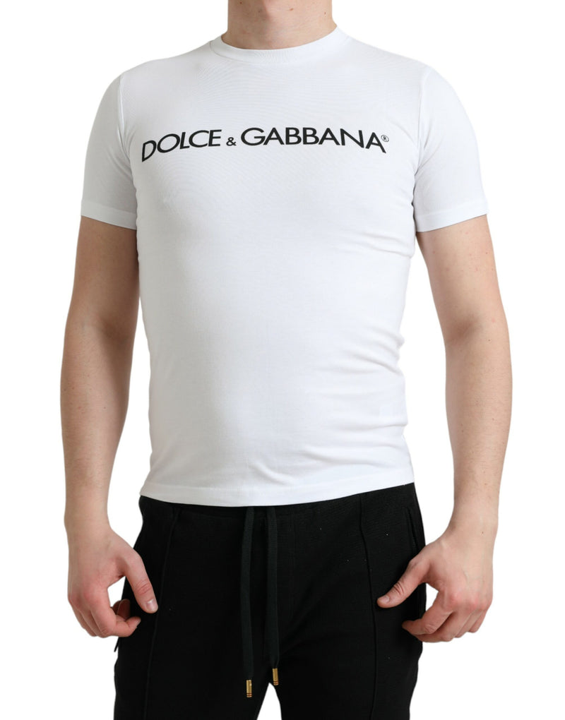 T-shirt Dolce & Gabbana blanc en coton à col rond avec logo imprimé