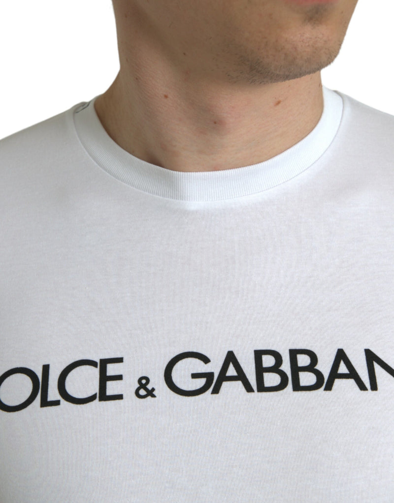 T-shirt Dolce & Gabbana blanc en coton à col rond avec logo imprimé