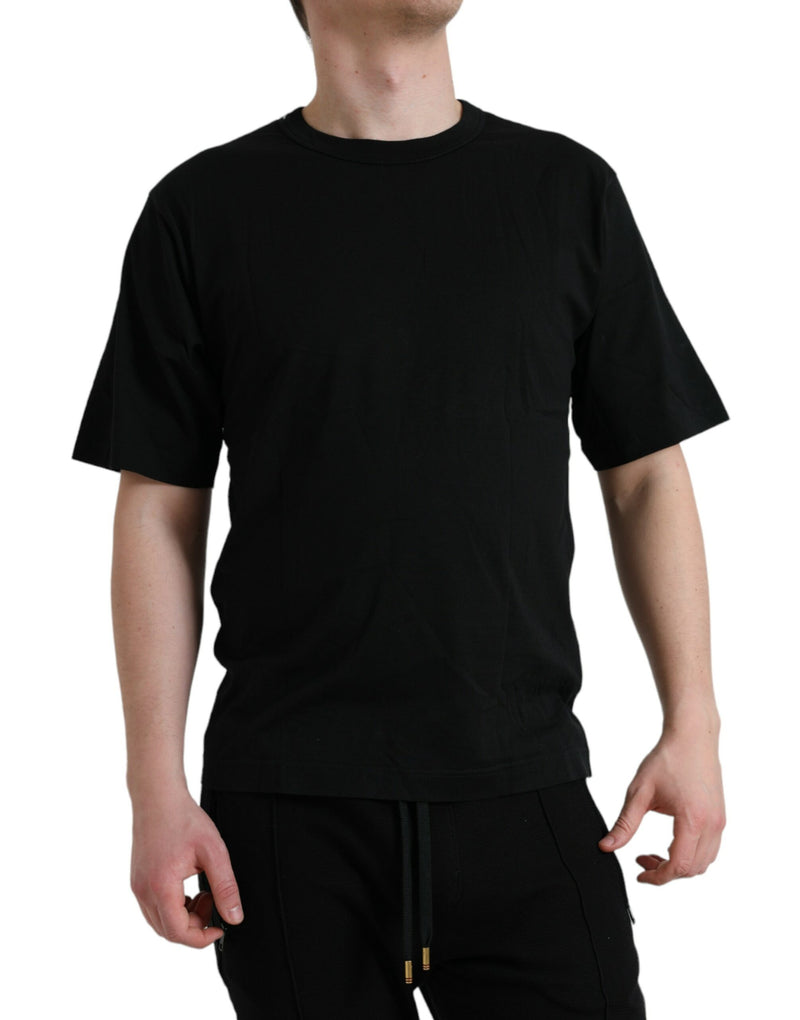T-shirt Dolce & Gabbana noir à manches courtes et col rond avec logo en relief