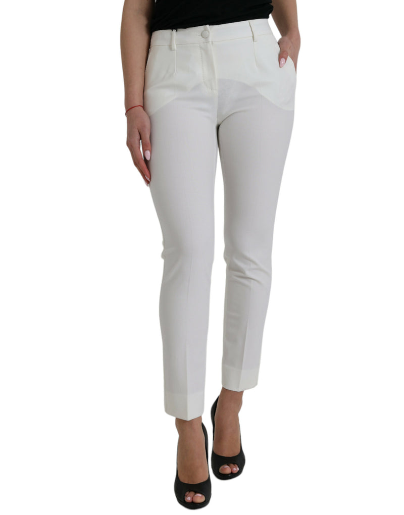 Calça Dolce & Gabbana branca de lã, cintura média e corte afunilado