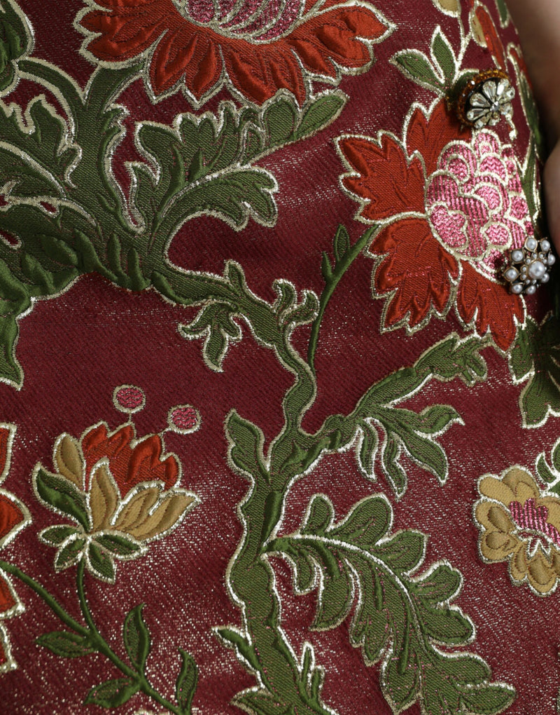 Dolce & Gabbana Maroon Floral Jacquard A-line Mini Skirt