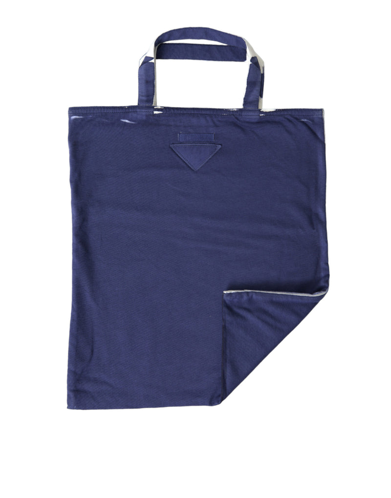 Bolsa tote de compras Prada em tecido jersey azul, com logo no ombro