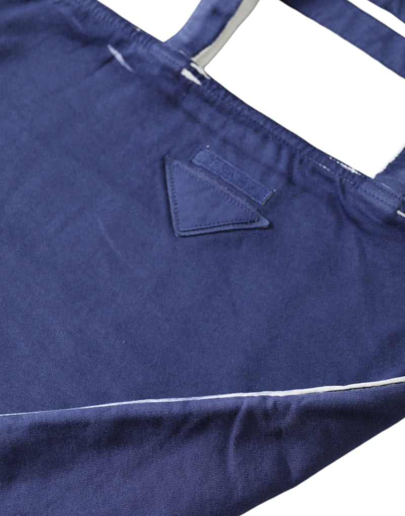 Bolsa tote de compras Prada em tecido jersey azul, com logo no ombro