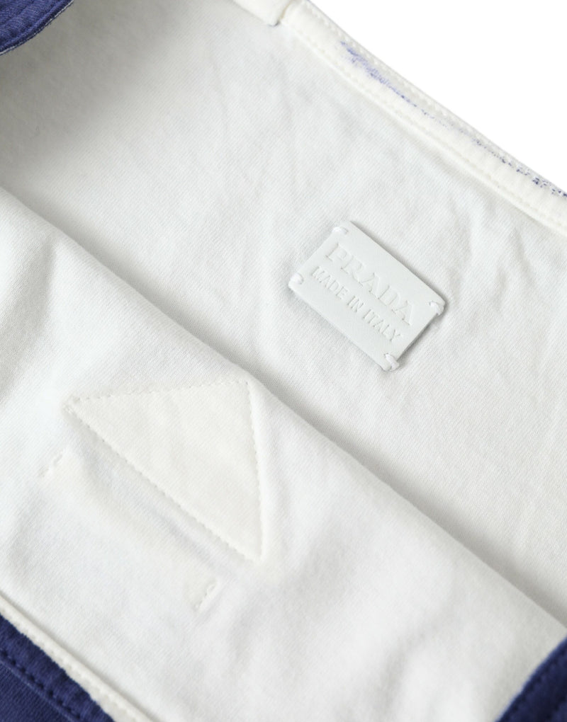 Bolsa tote de compras Prada em tecido jersey azul, com logo no ombro
