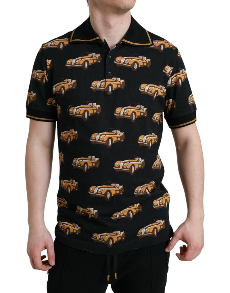 Polo à manches courtes avec imprimé de voiture noir Dolce & Gabbana