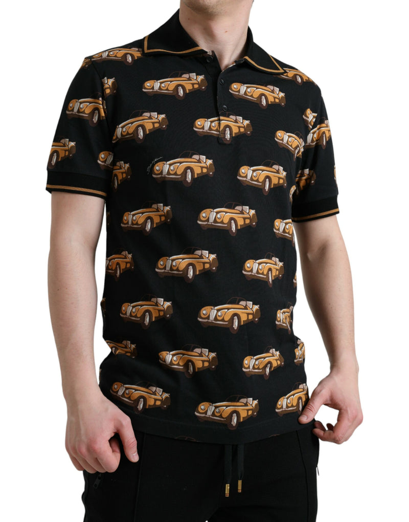 Polo à manches courtes avec imprimé de voiture noir Dolce & Gabbana