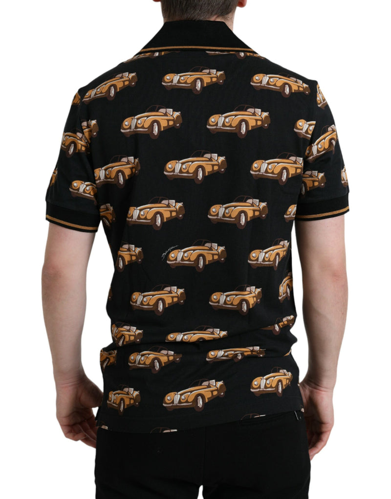 Polo à manches courtes avec imprimé de voiture noir Dolce & Gabbana