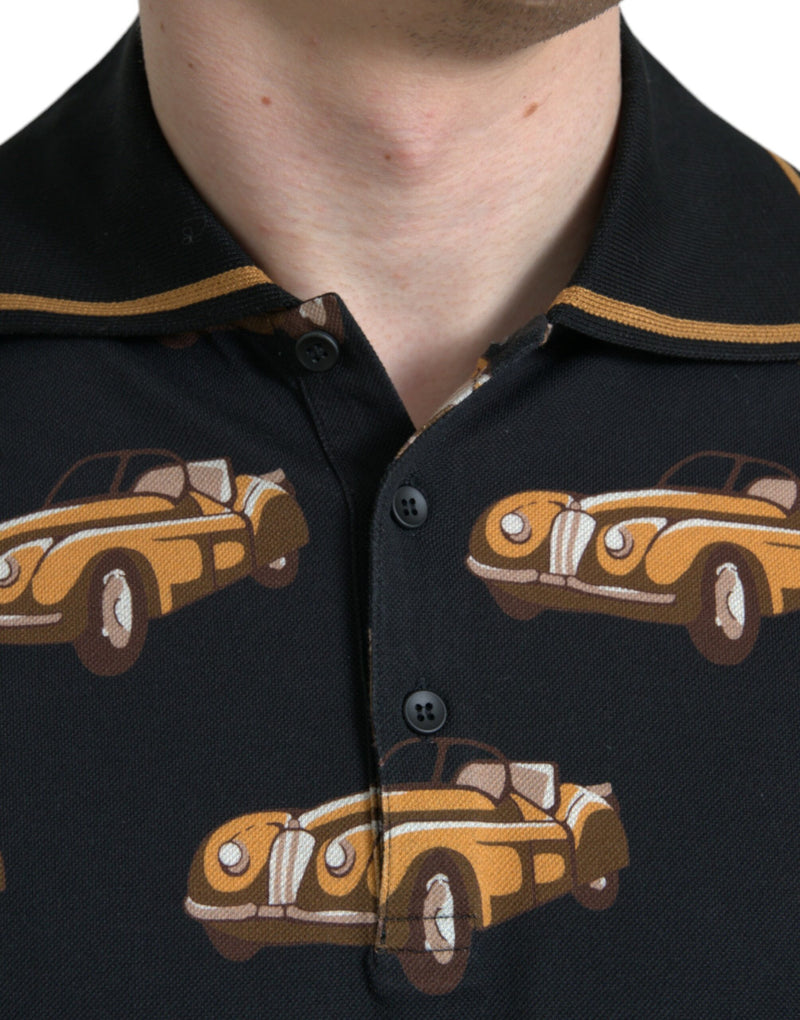 Polo à manches courtes avec imprimé de voiture noir Dolce & Gabbana