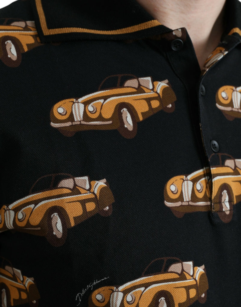 Polo à manches courtes avec imprimé de voiture noir Dolce & Gabbana