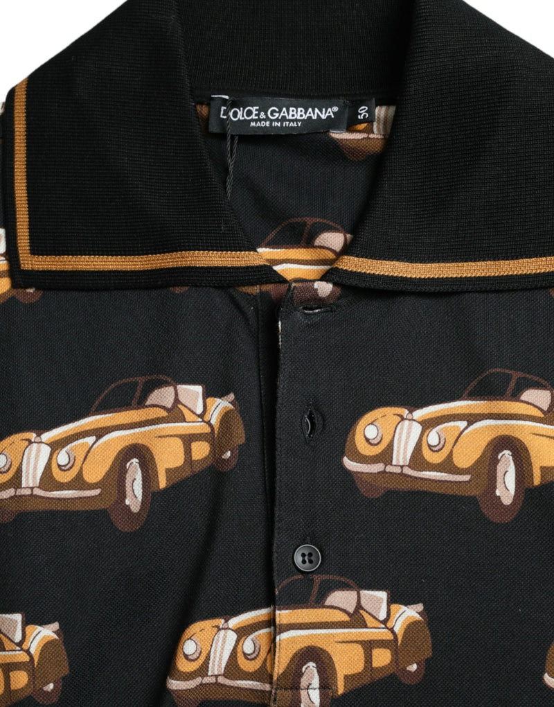 Polo à manches courtes avec imprimé de voiture noir Dolce & Gabbana