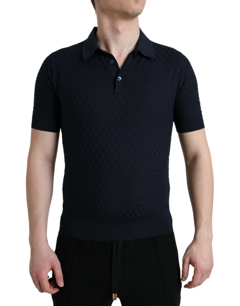 Polo Dolce & Gabbana bleu foncé à col et manches courtes
