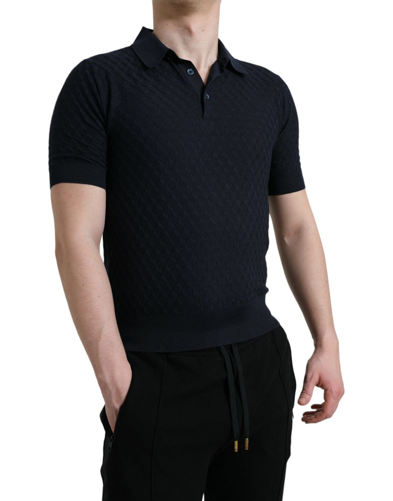 Polo Dolce & Gabbana bleu foncé à col et manches courtes