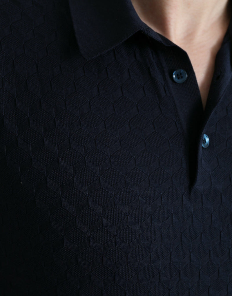 Polo Dolce & Gabbana bleu foncé à col et manches courtes