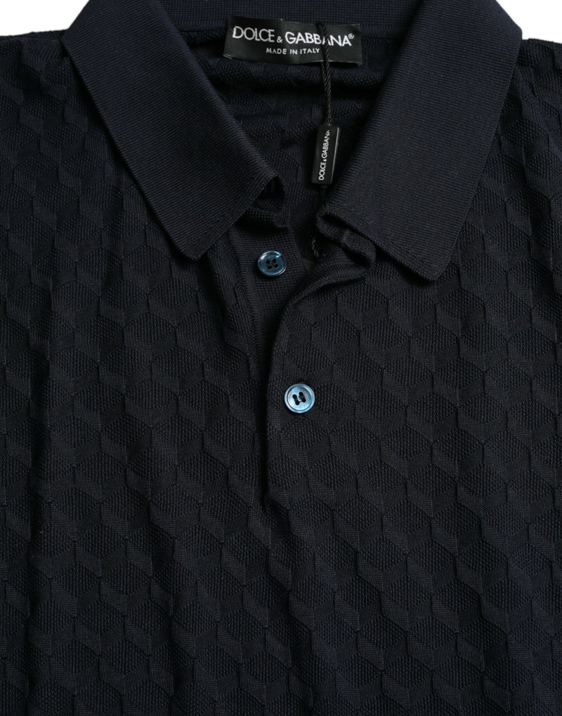 Polo Dolce & Gabbana bleu foncé à col et manches courtes