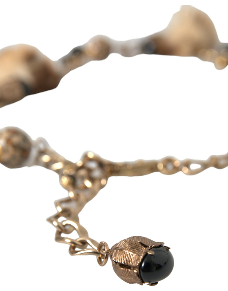 Cintura a catena Dolce & Gabbana color oro in ottone con leopardo, pelliccia e perle