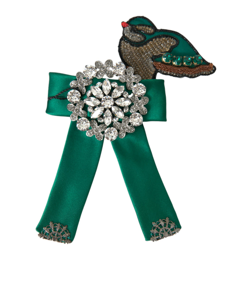 Pince à cheveux Dolce & Gabbana verte en satin avec motif oiseau et cristaux, pour femme