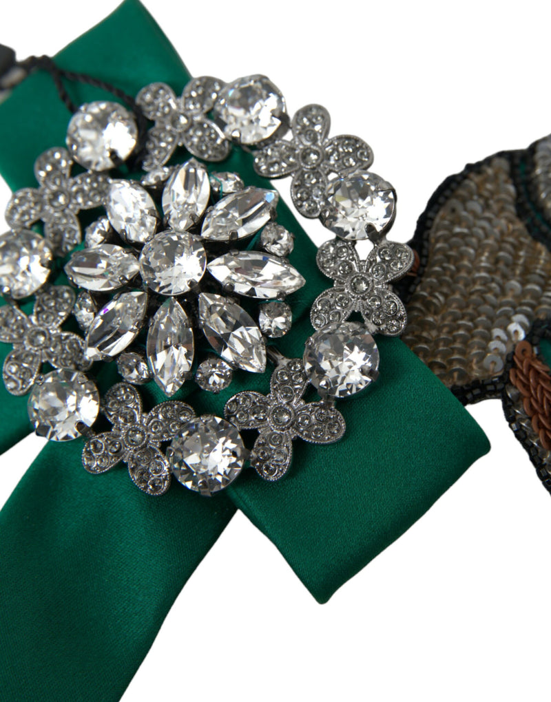 Pince à cheveux Dolce & Gabbana verte en satin avec motif oiseau et cristaux, pour femme