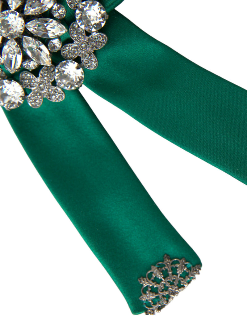 Pince à cheveux Dolce & Gabbana verte en satin avec motif oiseau et cristaux, pour femme