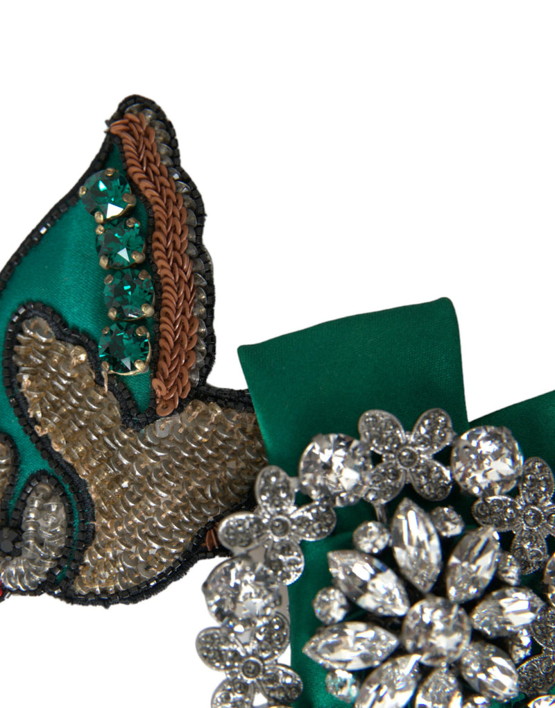 Pince à cheveux Dolce & Gabbana verte en satin avec motif oiseau et cristaux, pour femme