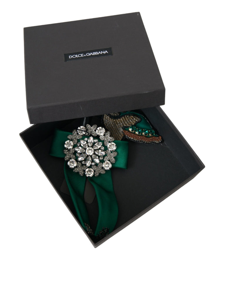 Pince à cheveux Dolce & Gabbana verte en satin avec motif oiseau et cristaux, pour femme