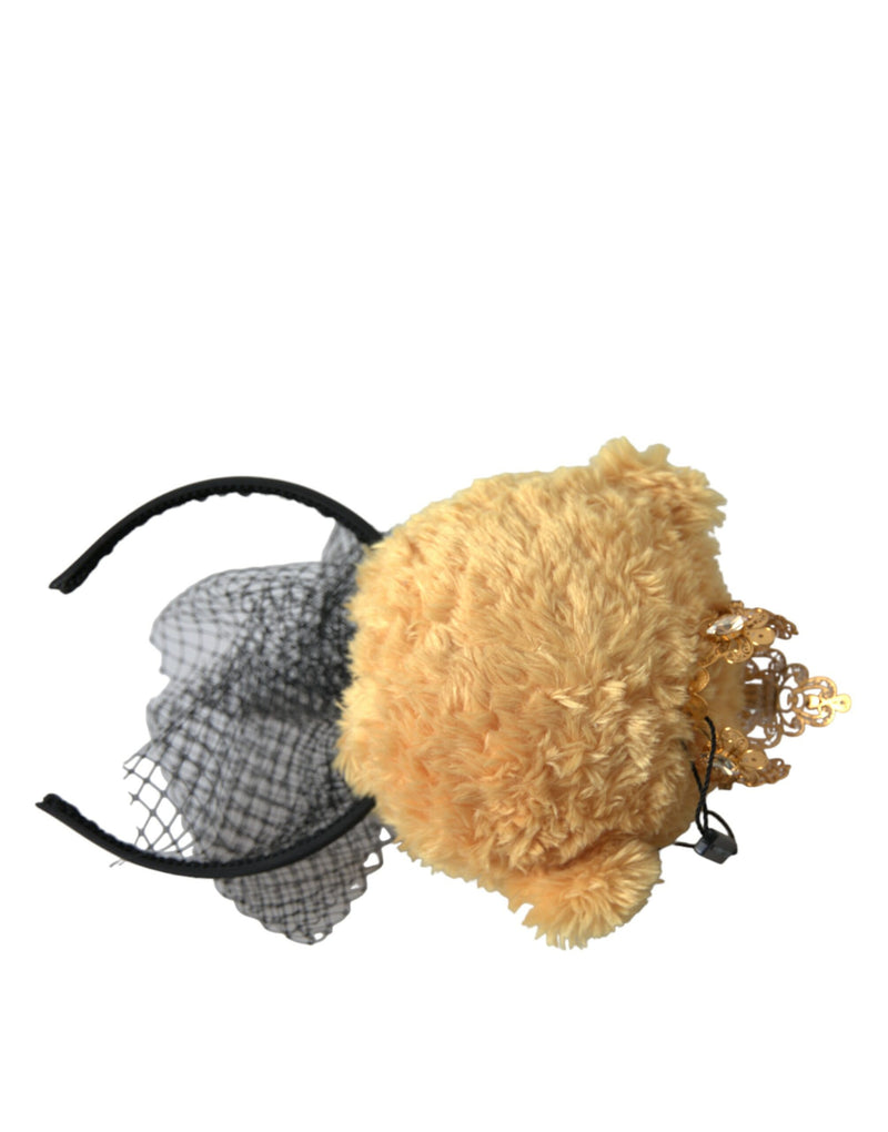 Diadème serre-tête à couronne en cristal doré et ours en peluche marron Dolce & Gabbana