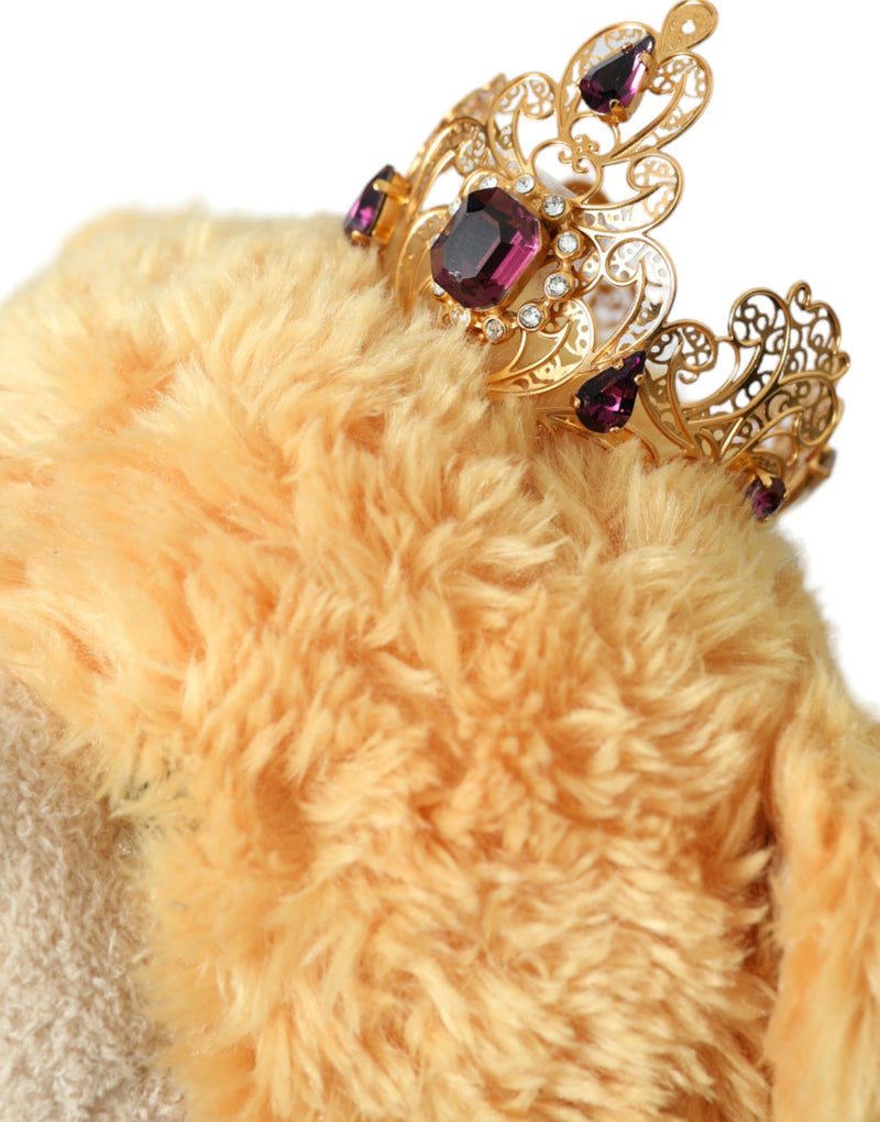 Diadème serre-tête à couronne en cristal doré et ours en peluche marron Dolce & Gabbana