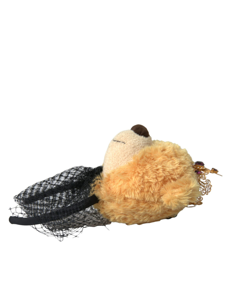 Diadème serre-tête à couronne en cristal doré et ours en peluche marron Dolce & Gabbana