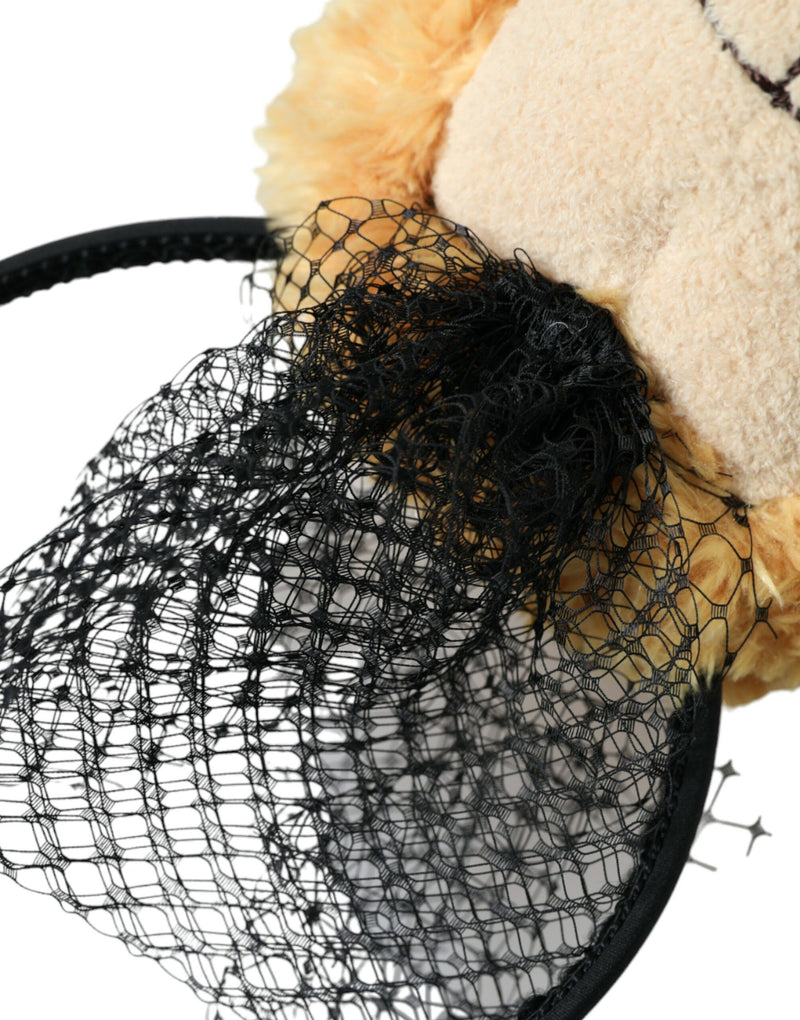 Diadème serre-tête à couronne en cristal doré et ours en peluche marron Dolce & Gabbana