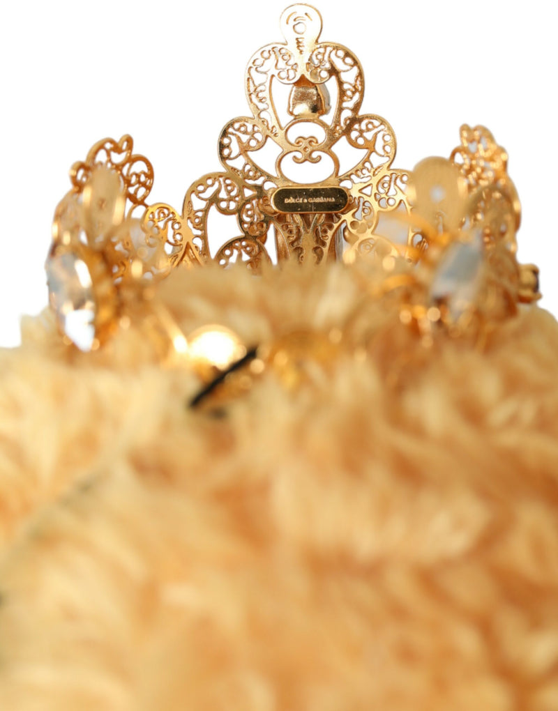 Diadème serre-tête à couronne en cristal doré et ours en peluche marron Dolce & Gabbana