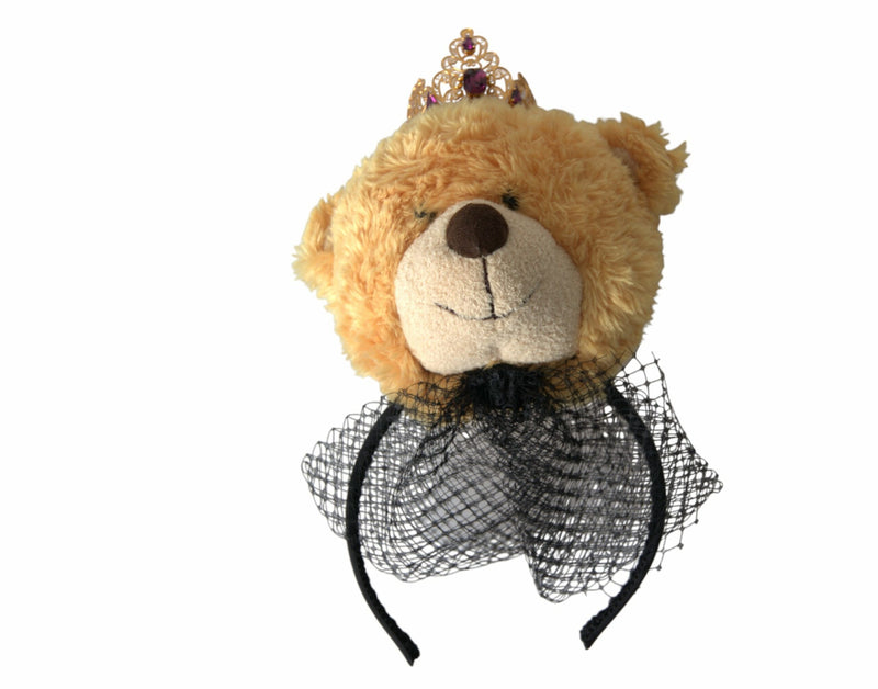 Diadème serre-tête à couronne en cristal doré et ours en peluche marron Dolce & Gabbana