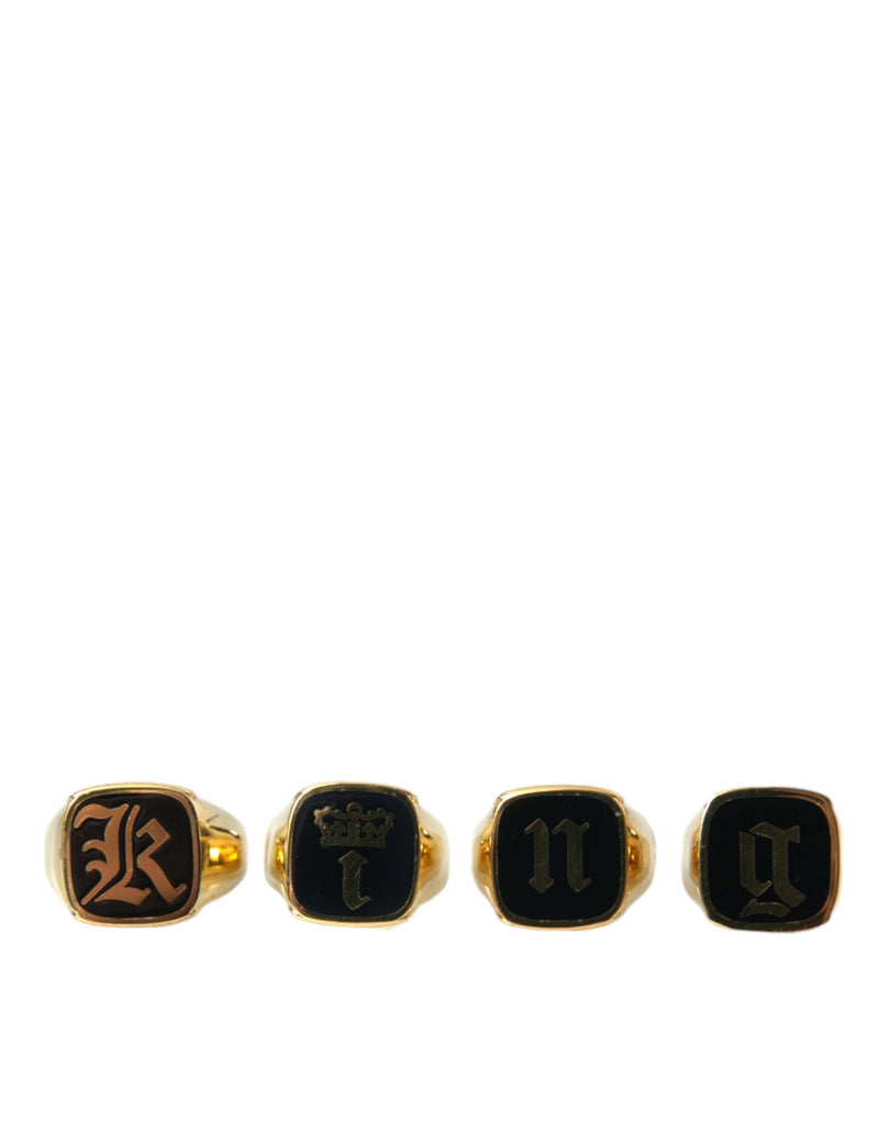 Juego de 4 anillos de latón dorado esmaltados KING de Dolce & Gabbana