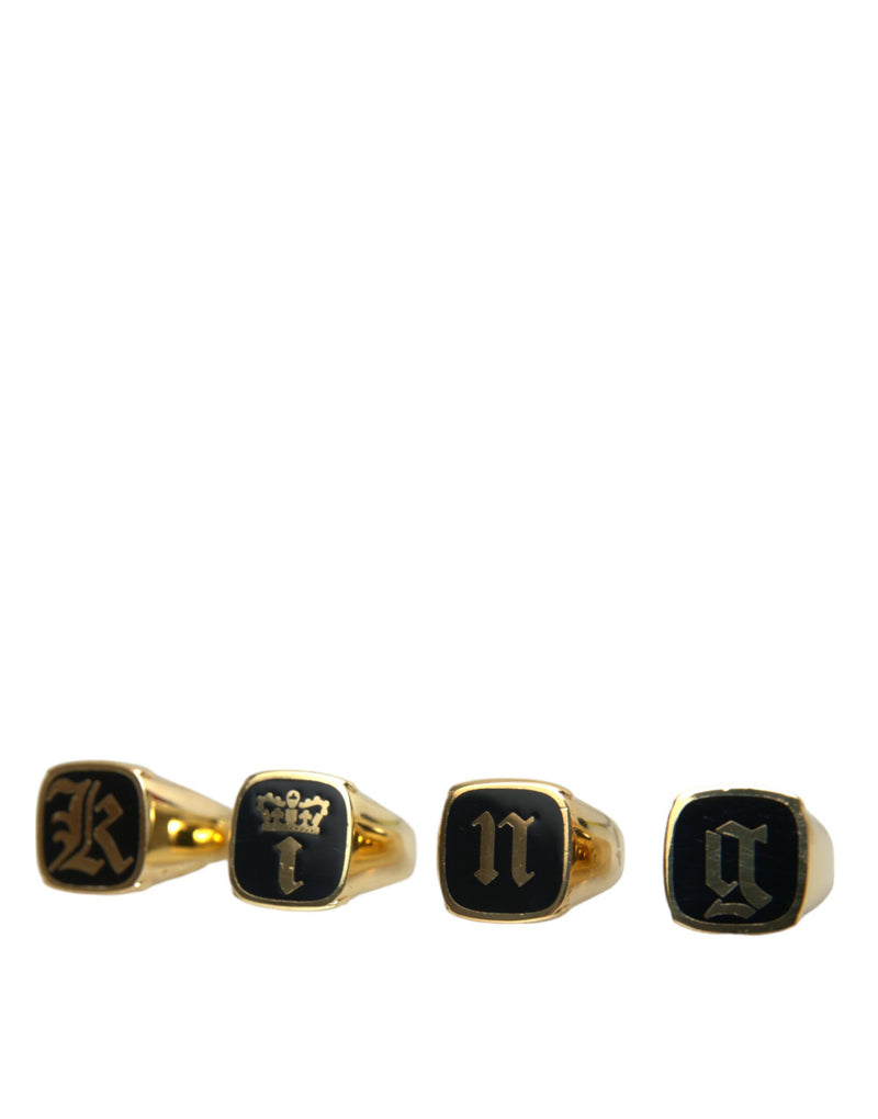 Juego de 4 anillos de latón dorado esmaltados KING de Dolce & Gabbana