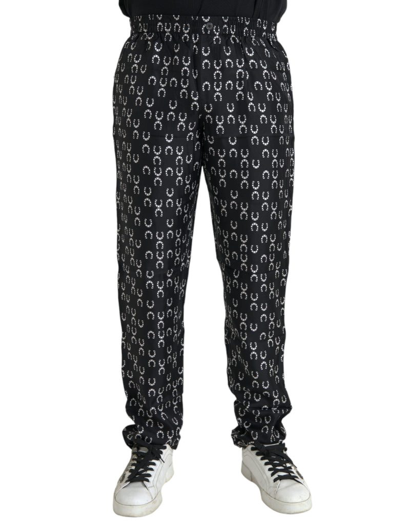 Pantaloni in seta Dolce & Gabbana neri con stampa a ferro di cavallo