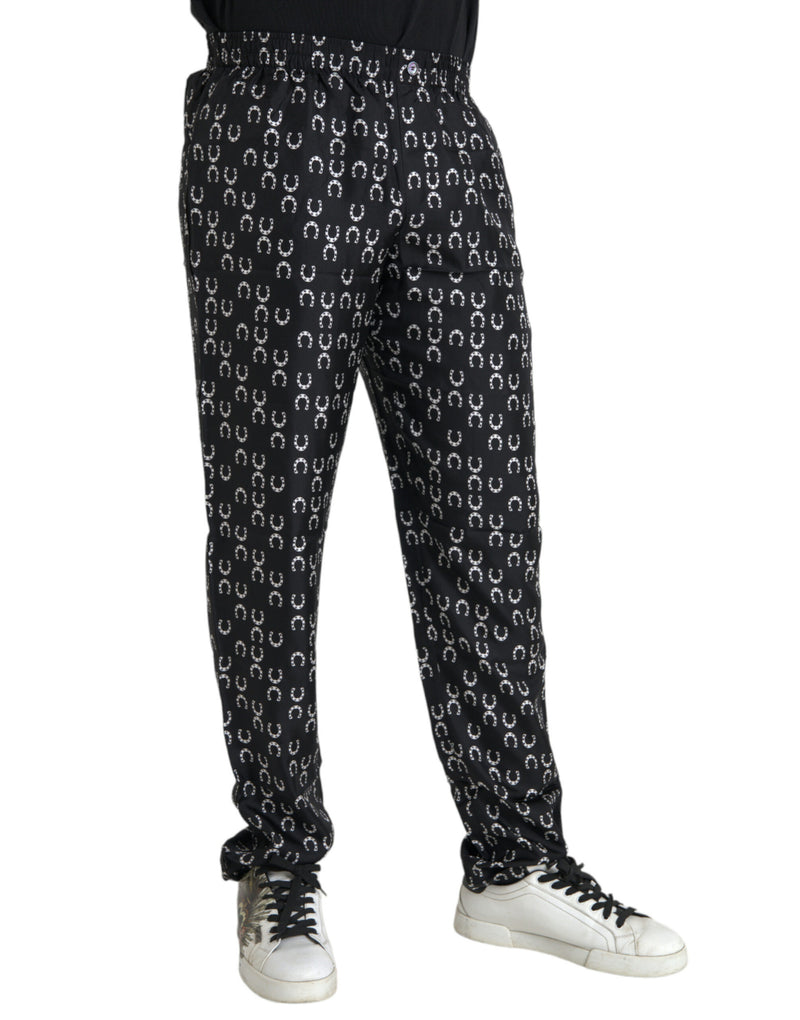Pantaloni in seta Dolce & Gabbana neri con stampa a ferro di cavallo