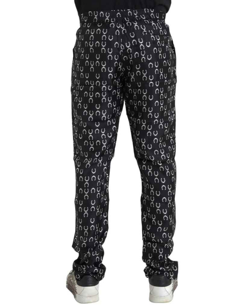 Pantaloni in seta Dolce & Gabbana neri con stampa a ferro di cavallo