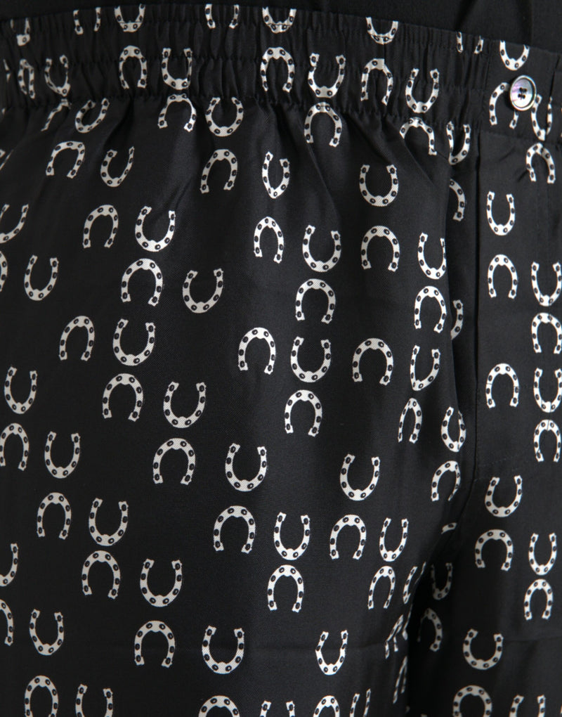 Pantaloni in seta Dolce & Gabbana neri con stampa a ferro di cavallo