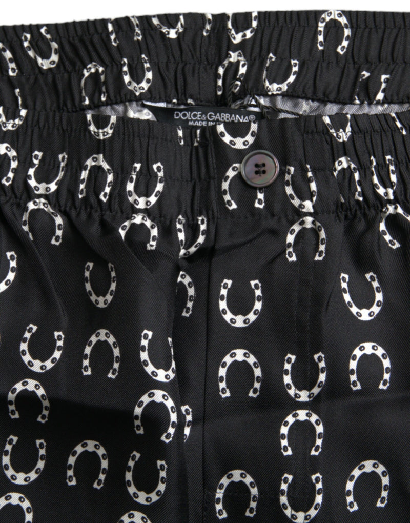 Pantaloni in seta Dolce & Gabbana neri con stampa a ferro di cavallo