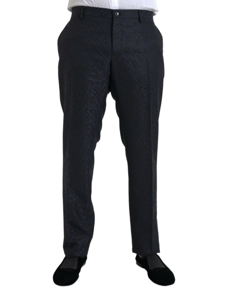 Pantalones de vestir de lana azul brocada de corte skinny para hombre de Dolce & Gabbana