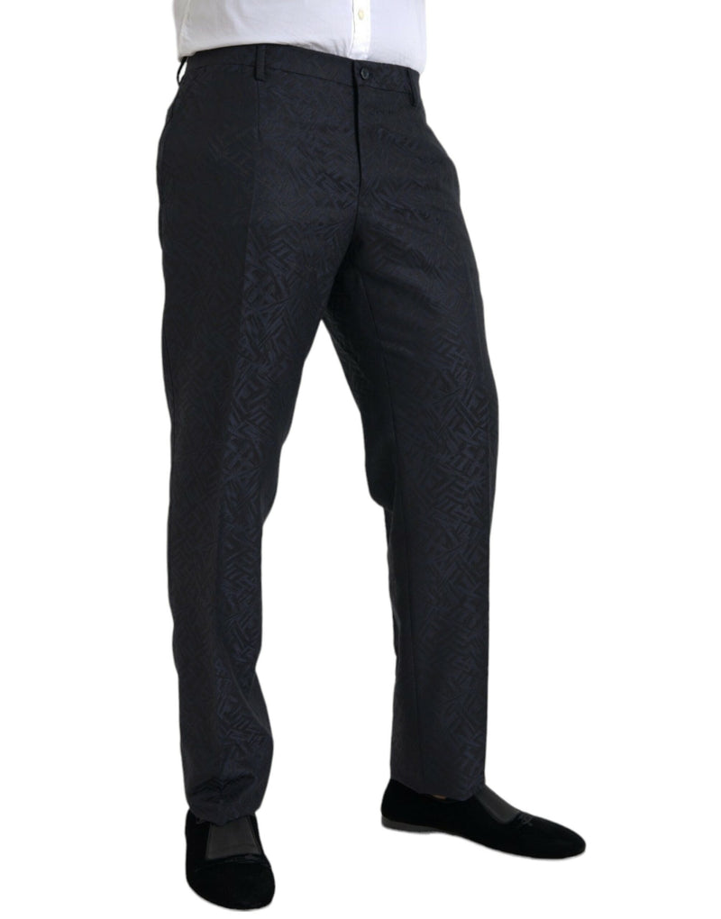 Pantalones de vestir de lana azul brocada de corte skinny para hombre de Dolce & Gabbana