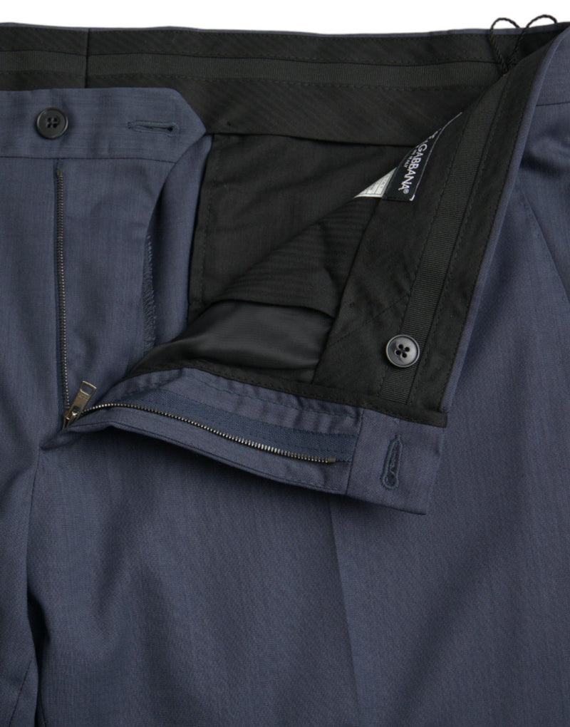 Pantalones formales azul de lana de corte ajustado de Dolce & Gabbana