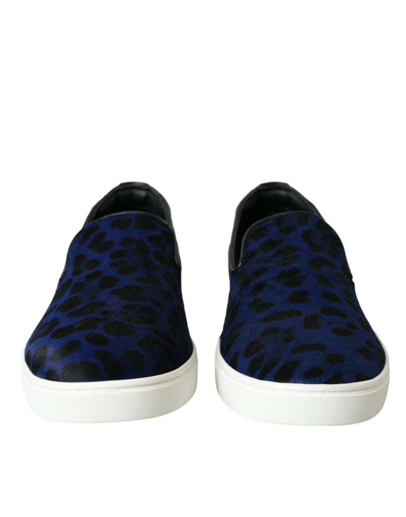 Zapatillas deportivas de piel de becerro azul con estampado de leopardo de Dolce & Gabbana