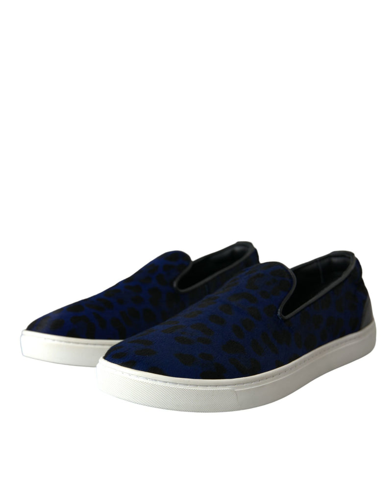 Zapatillas deportivas de piel de becerro azul con estampado de leopardo de Dolce & Gabbana