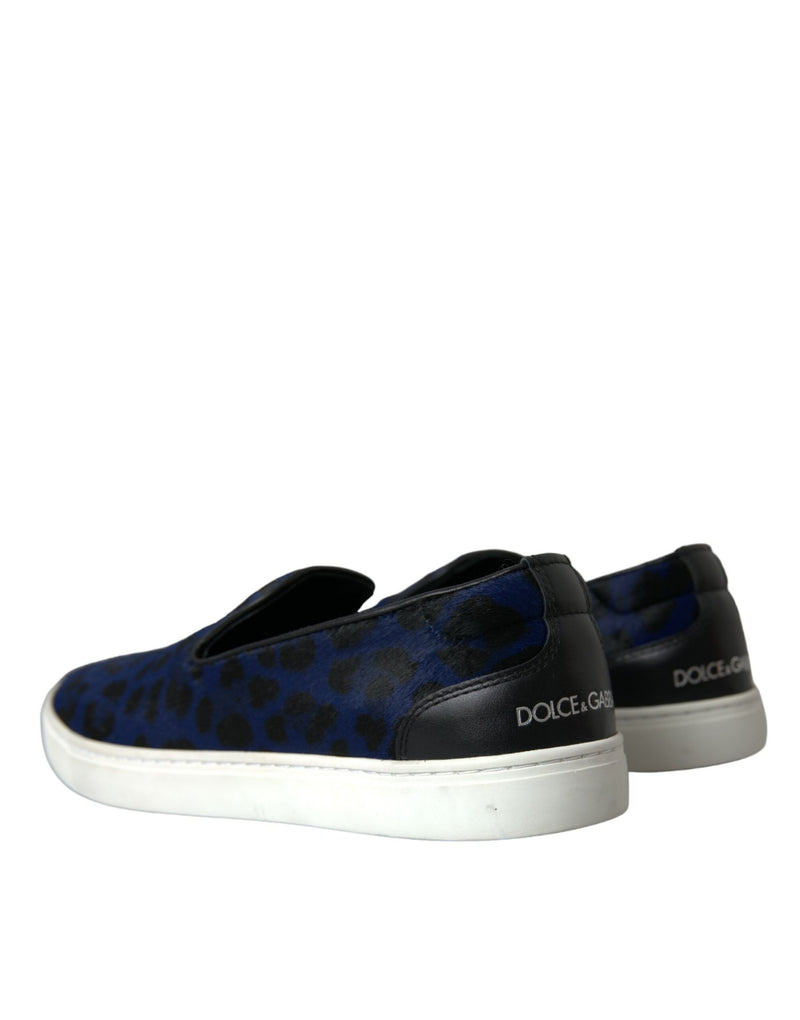 Zapatillas deportivas de piel de becerro azul con estampado de leopardo de Dolce & Gabbana