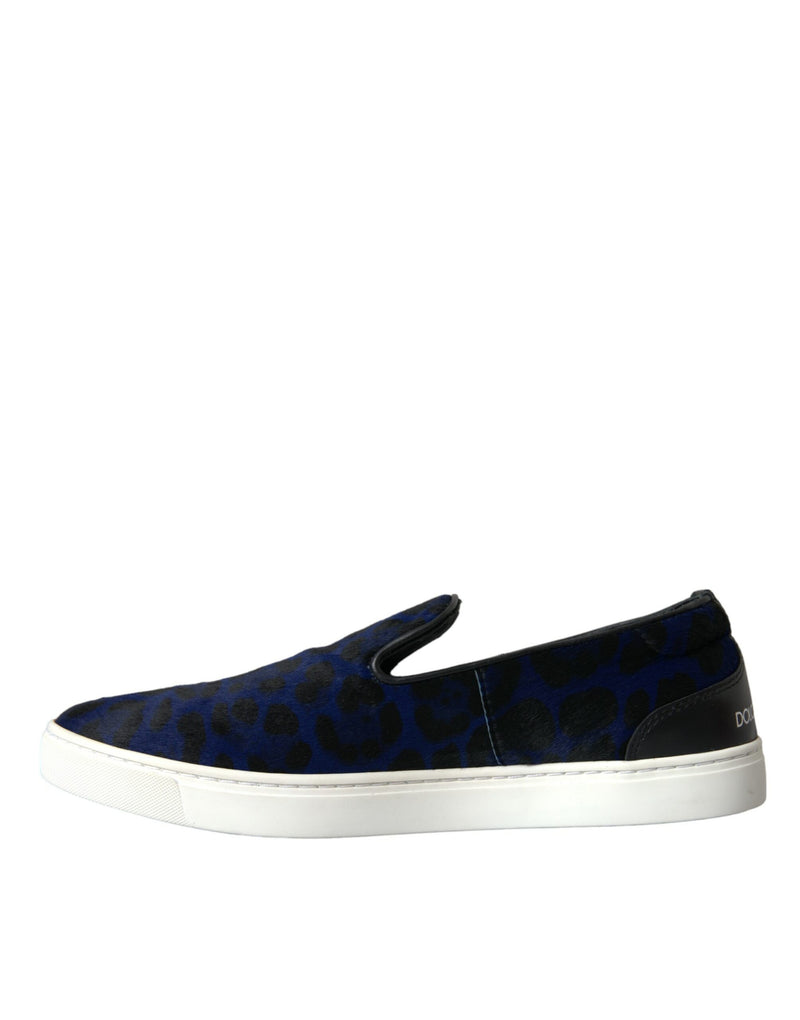 Zapatillas deportivas de piel de becerro azul con estampado de leopardo de Dolce & Gabbana