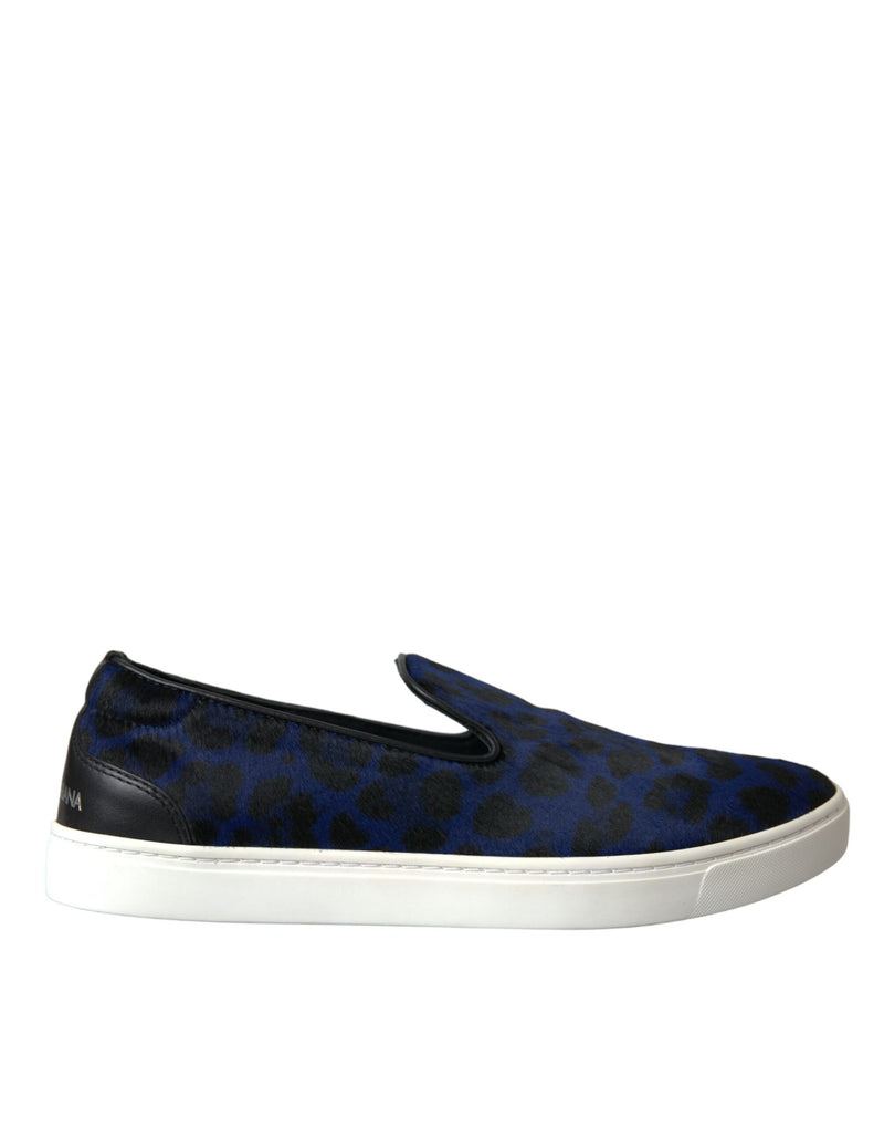 Zapatillas deportivas de piel de becerro azul con estampado de leopardo de Dolce & Gabbana