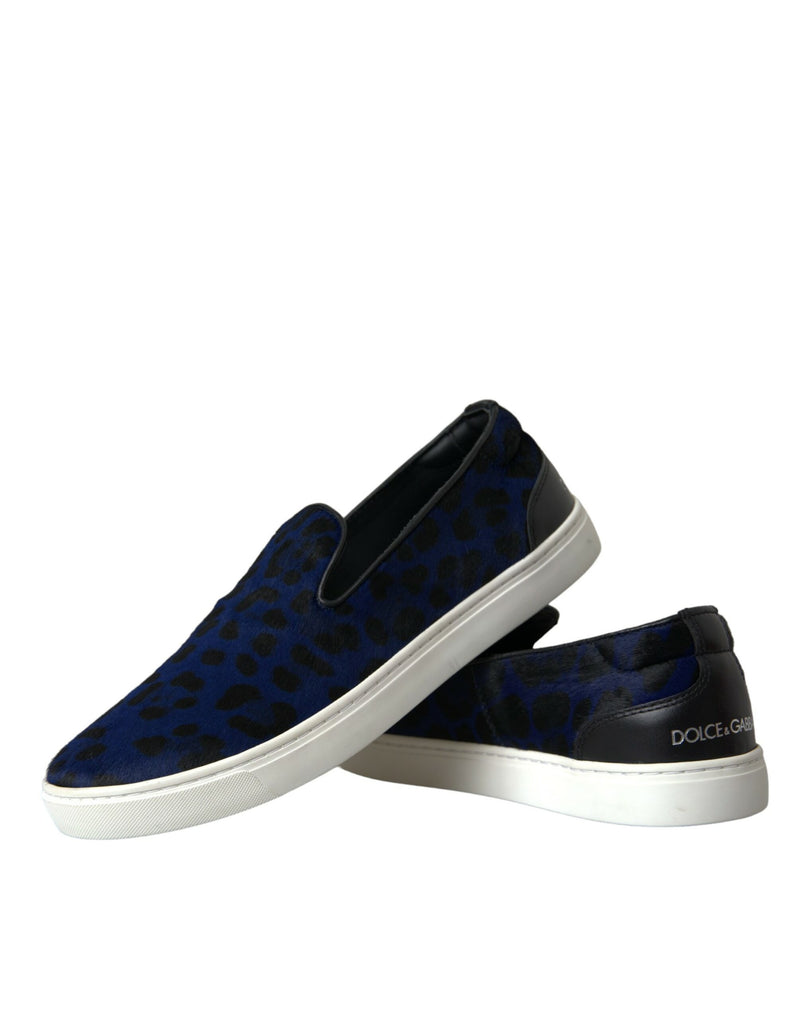 Zapatillas deportivas de piel de becerro azul con estampado de leopardo de Dolce & Gabbana